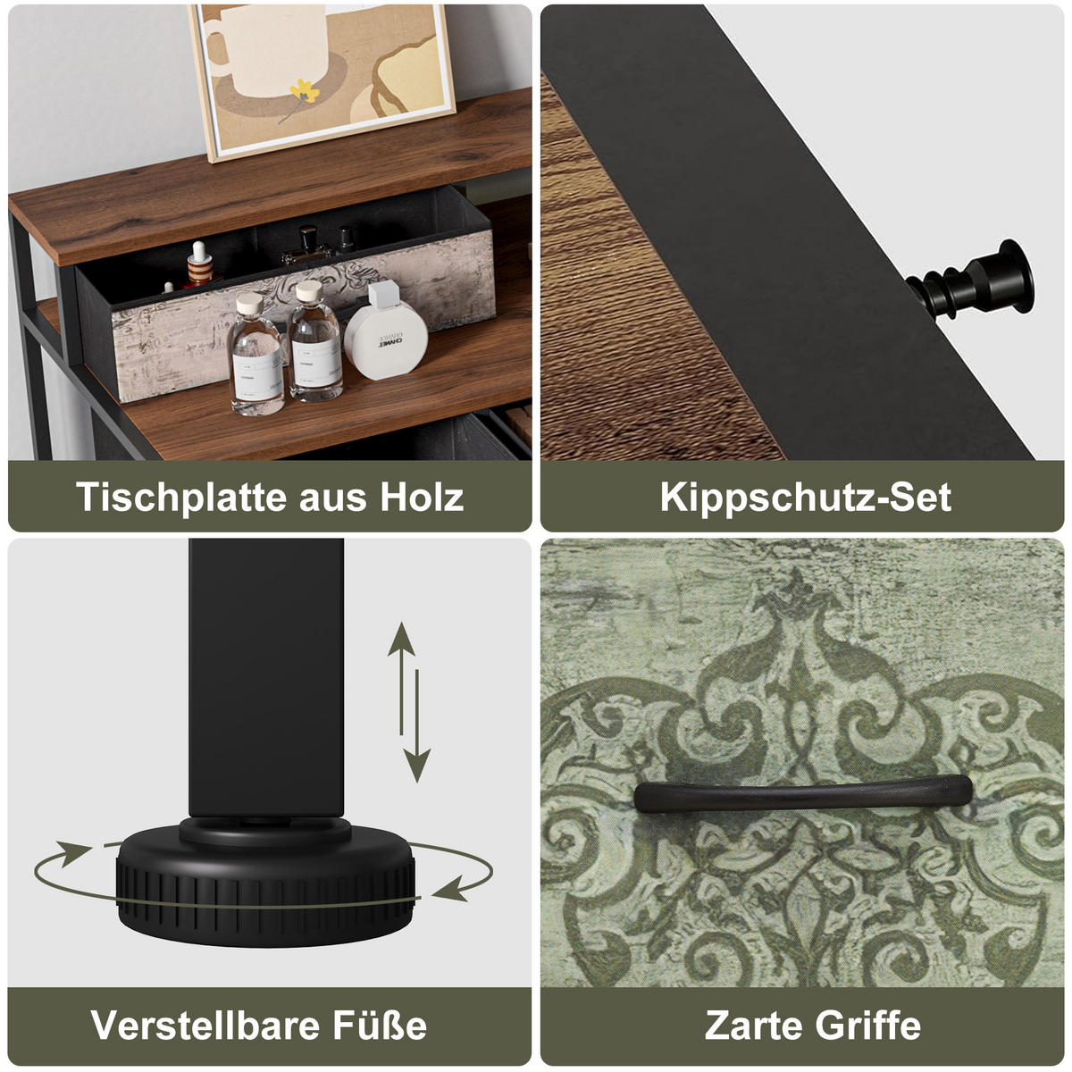 FRISIERTISCH Vintage-Kommode, Stoffschubladen, Schrank mit vier Ebenen, Schminktisch für Schlafzimmer, Beistelltisch für Wohnzimmer - Multicolor, Holz (40/91.2/121cm) - WoodenAura