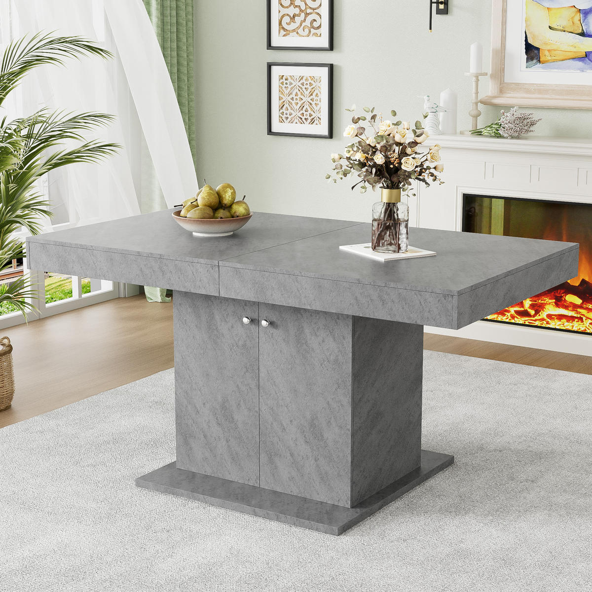 ESSTISCH 140-180x80x76 cm in Grau aus Spanplatte mit automatischer Teleskop-Erweiterung und Stauraum - Grau, Holzwerkstoff (80/180/76cm) - Modfu