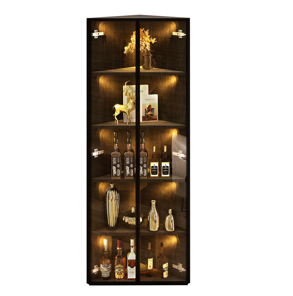 ROHOVÁ vitrína z MDF a skla 62x35x160 cm černá s LED osvětlením a tichým dovíráním dveří - černá, kompozitní dřevo (62/160/35cm) - Modfu