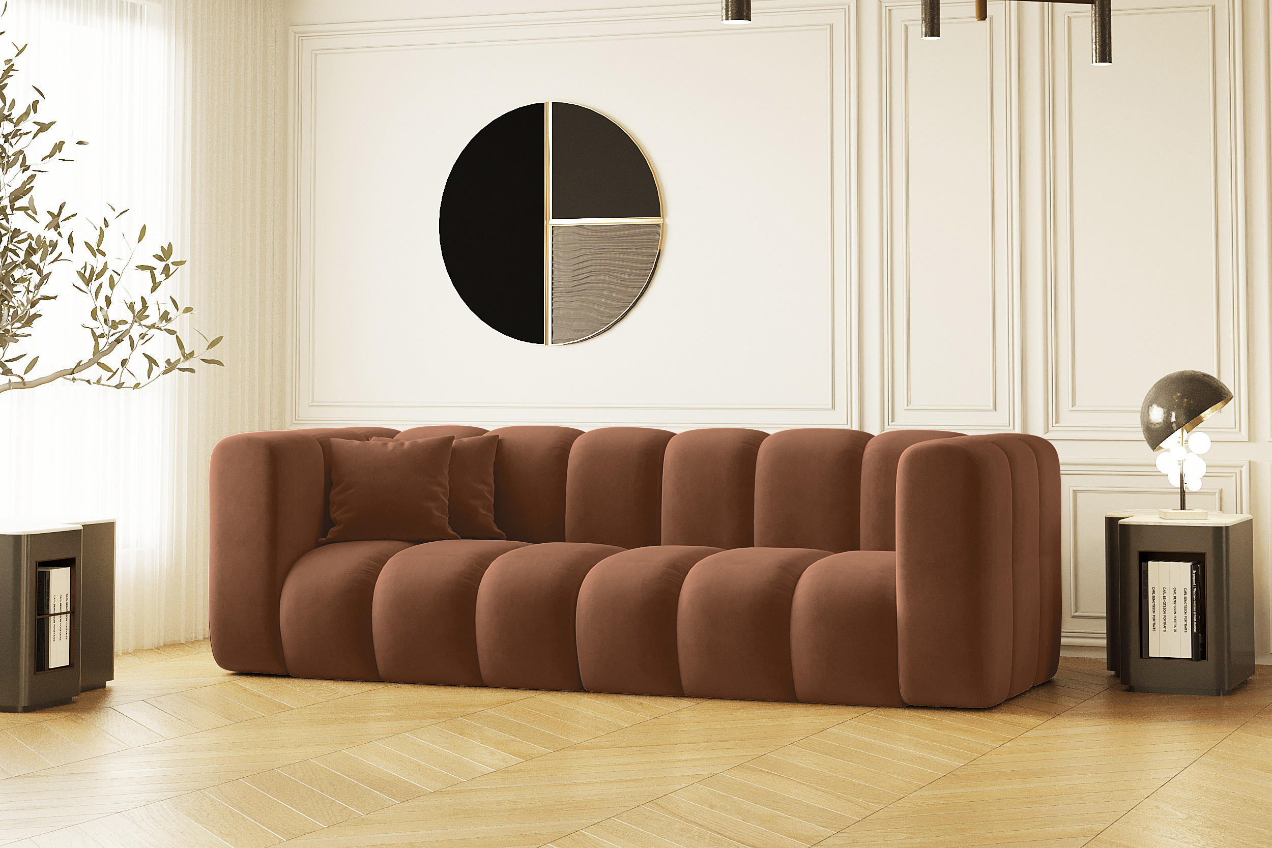 COUCH Dreisitzer-Sofa Grand Modular Stoff Salvador Braun - Braun, Holz (230/70/91cm) - Kaiser Möbel