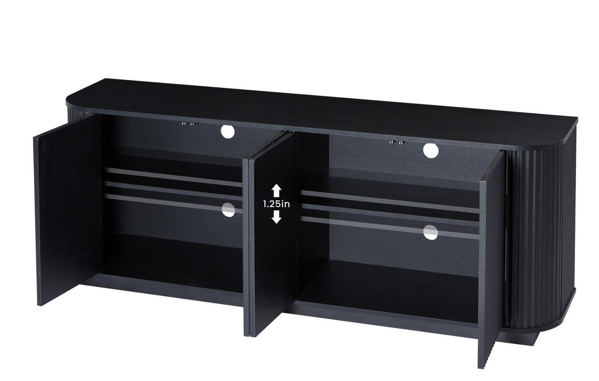 SIDEBOARD aus MDF 162,5x38x61 cm Schwarz mit 4 Türen, Wellenmuster und Druckmechanismus - Schwarz, Metall (162/61/38cm) - Modfu
