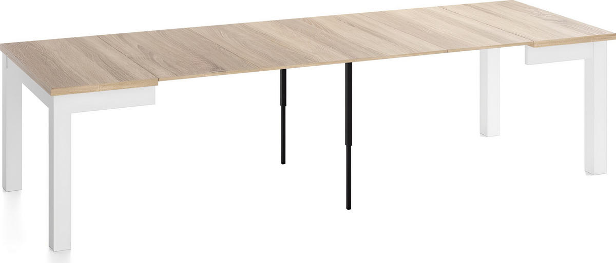 ESSTISCH Toren Weiß ausziehbar verlängerbar quadratisch, Eiche Sonoma Hellbraun 100-300/100/76.5 cm - Braun/Weiß, Holz/Holzwerkstoff (100/300/76.5cm) - WFL GROUP
