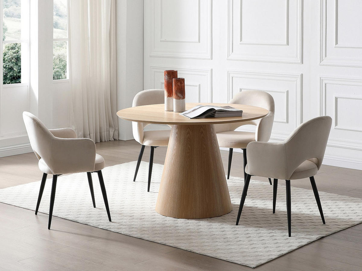 STUHL mit Armlehnen 6er-Set - Samt & schwarzes Metall - Beige - ALSEY - Beige, Textil (58/81/61cm) - Vente-Unique