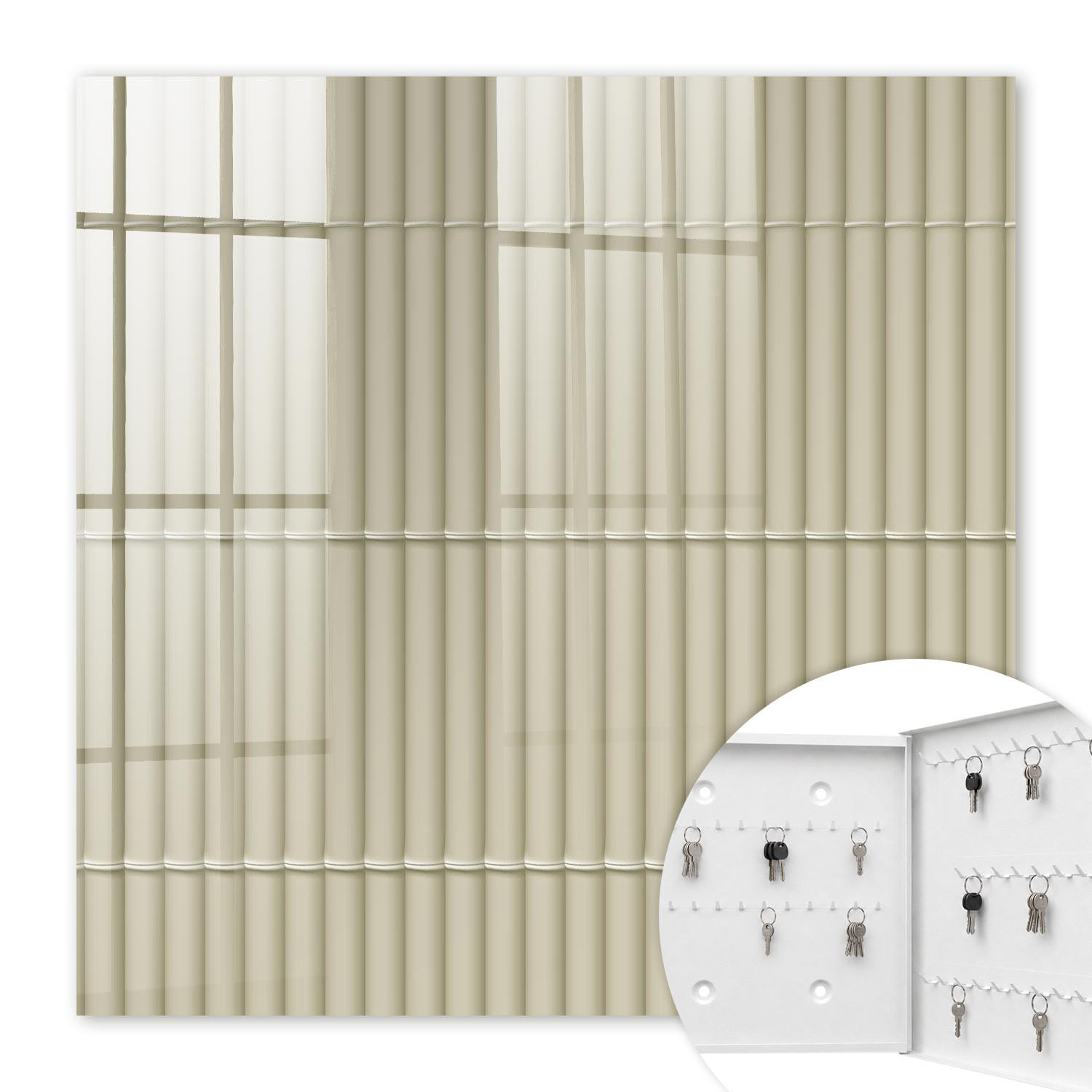 SCHLÜSSELBOX Weiß 30x30 cm – Türöffnung nach rechts - Beige Streifen - Beige, Metall (30/30/5cm) - TULUP