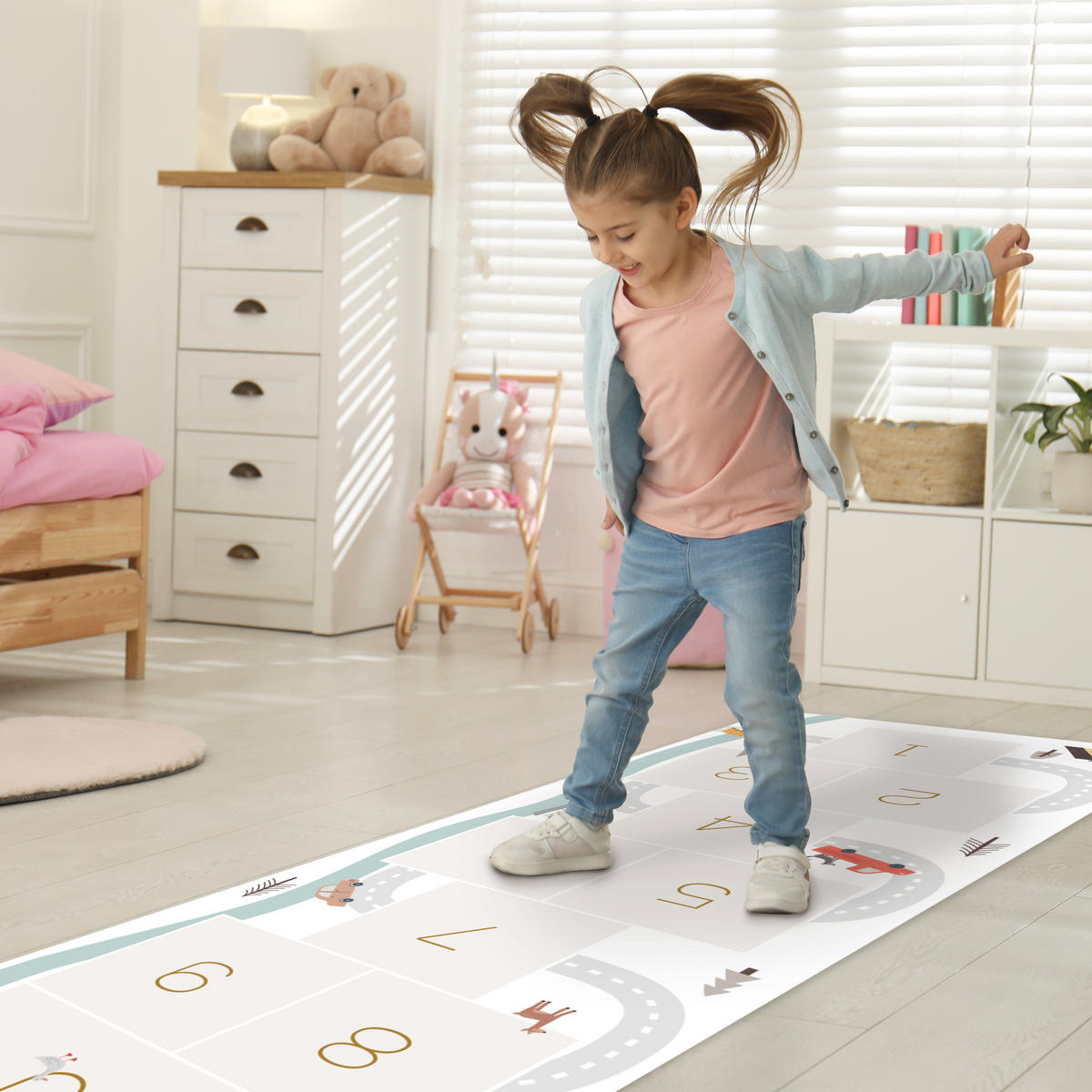 KINDERTEPPICH Hüpf - Auto - Straße - Kinder - Fluss 90x270 cm - Multicolor, Kunststoff (90/270cm) - MuchoWow