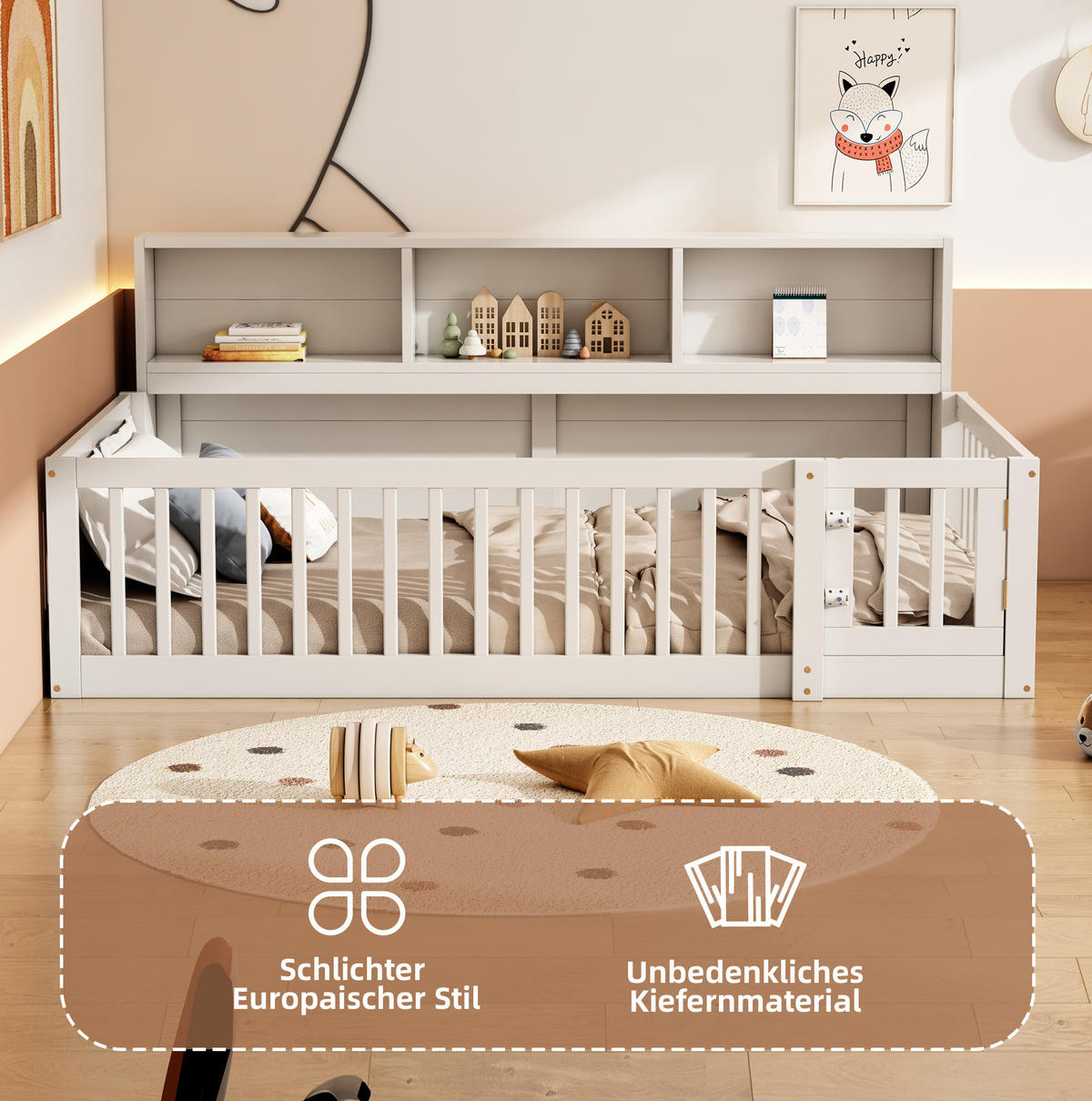 POLSTERBETT 90/200 cm Weiß aus Kiefernholz und MDF mit Stauraum - Weiß, Holz (90/200cm) - OKMYHOME