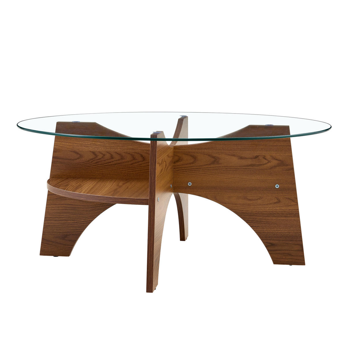 BEISTELLTISCH 80/36 cm aus Glas in Transparent/Walnuss mit fächerförmigem Gestell - Walnussfarben, Holzwerkstoff (80/80/36cm) - Flora Grace