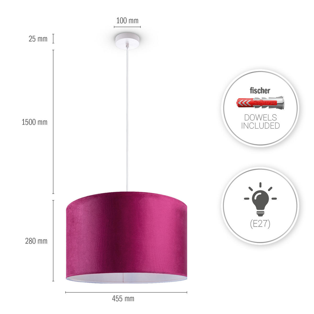 PENDELLEUCHTE Hugo Pd1 - Weiß, Metall (45.5/45.5/28cm) - Paco Home