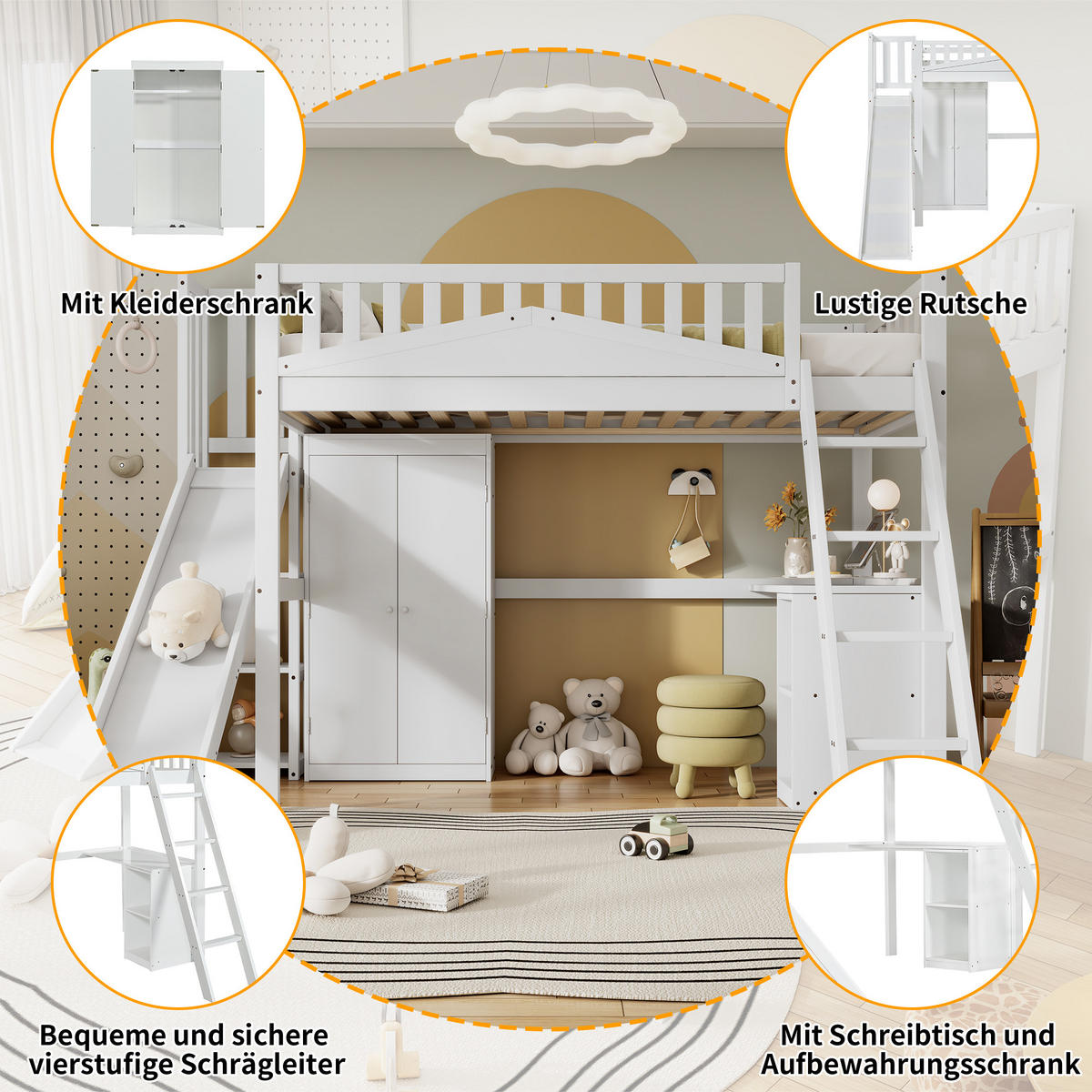 ETAGENBETT 90x200 cm Tisch Schrank weiß - Weiß, Holz (90/200cm) - LEBENLANG
