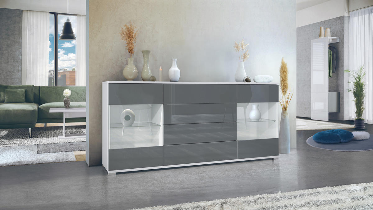 SIDEBOARD Bari Grau Hochglanz - Grau, Holzwerkstoff (166.5/75.5/35cm) - Vladon