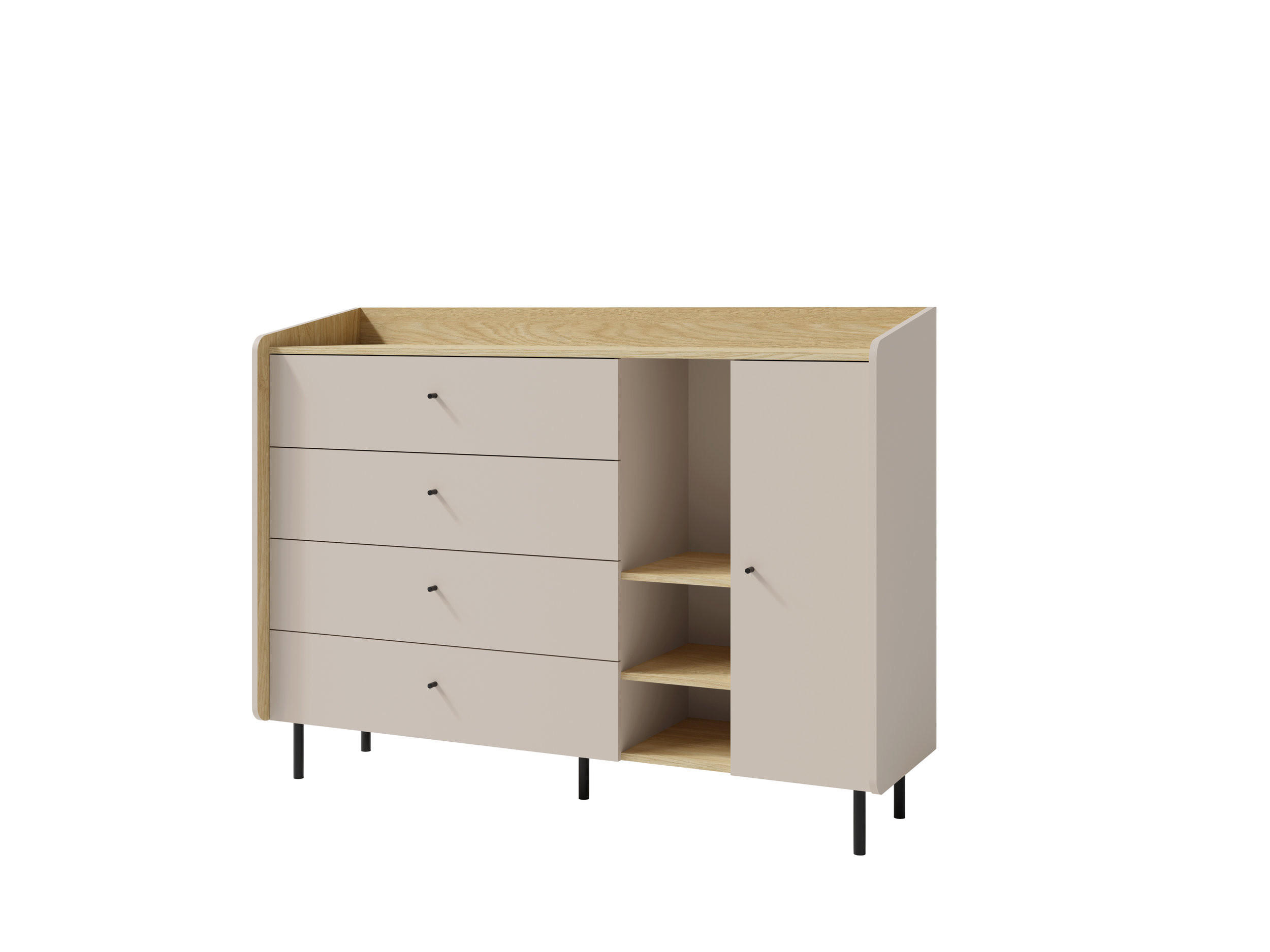 KOMMODE VETTA 155/115/42cm mit 4 Schubladen 1 Türen Beige - Beige, Holzwerkstoff (155/115/42cm) - MASSENO