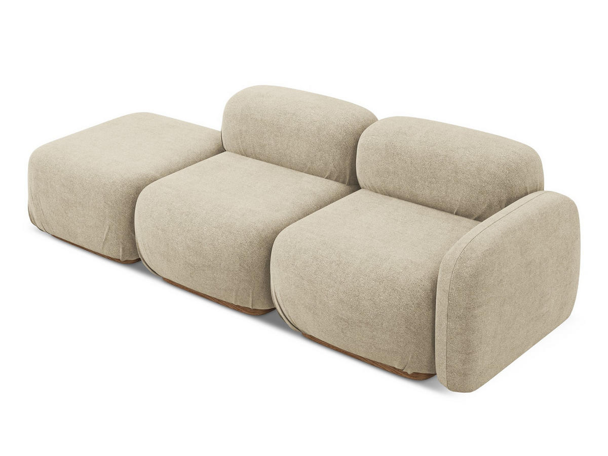 3-SITZER SOFA Links Bouclé Stoff Beige - Beige/Braun, Holz/Textil (258/73/95cm) - Makamii