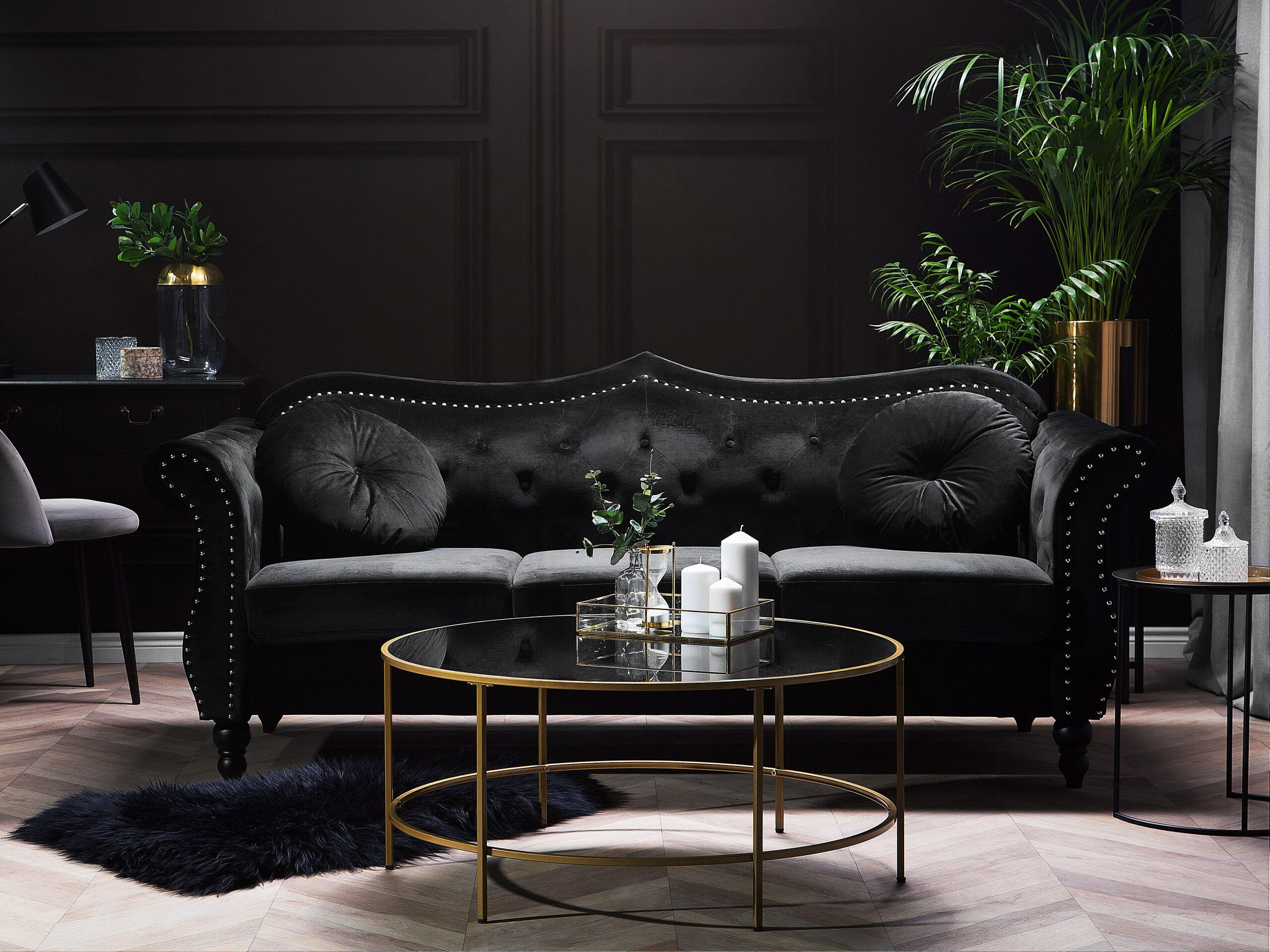 3-SITZER-SOFA Samtstoff Schwarz Skien - Schwarz, Textil (200/91/83cm) - Beliani