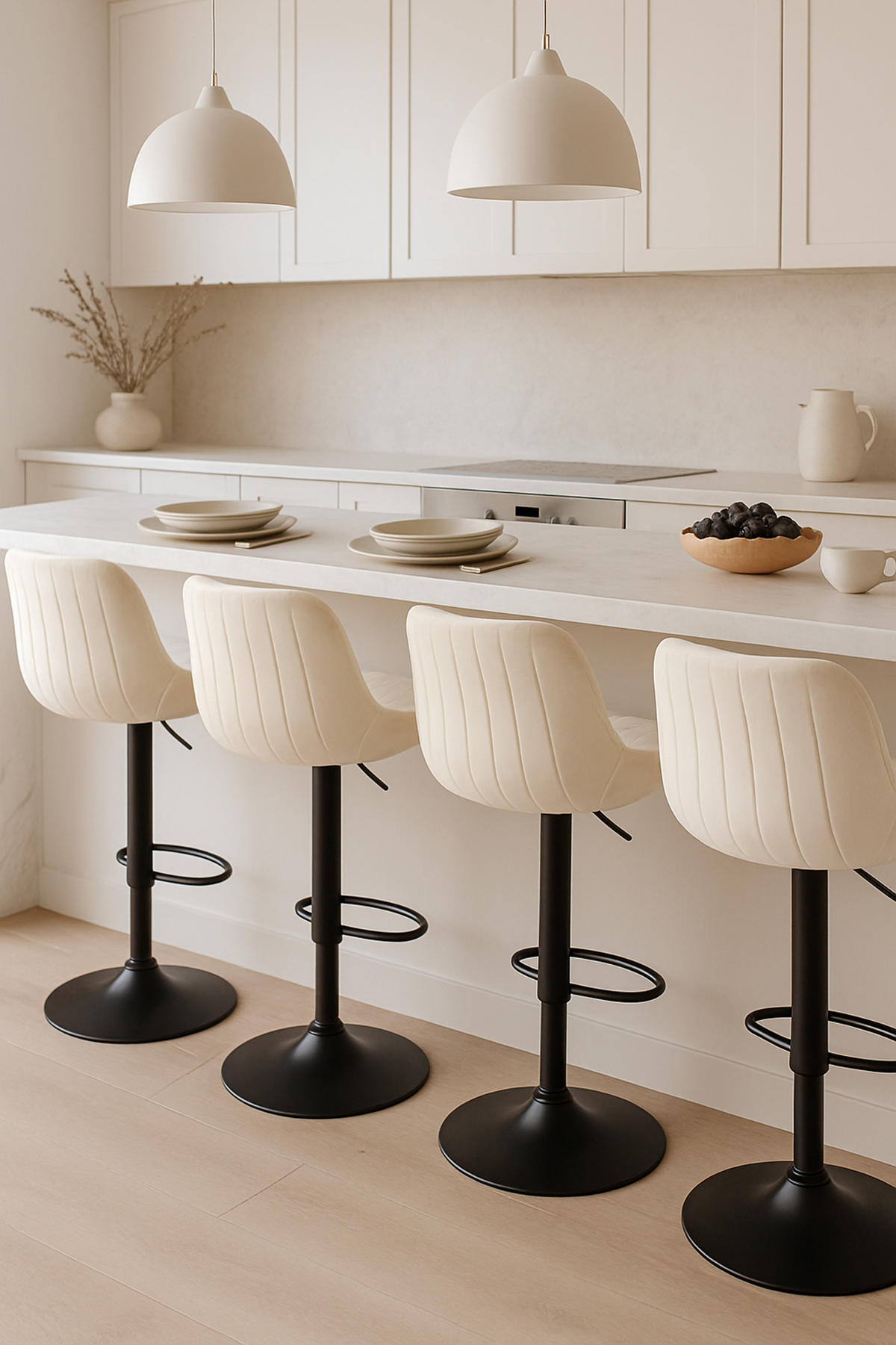 BARHOCKER Lento Gestell schwarz Samt Creme - Schwarz/Naturfarben, Textil/Metall (50/108/50cm) - TPFLiving