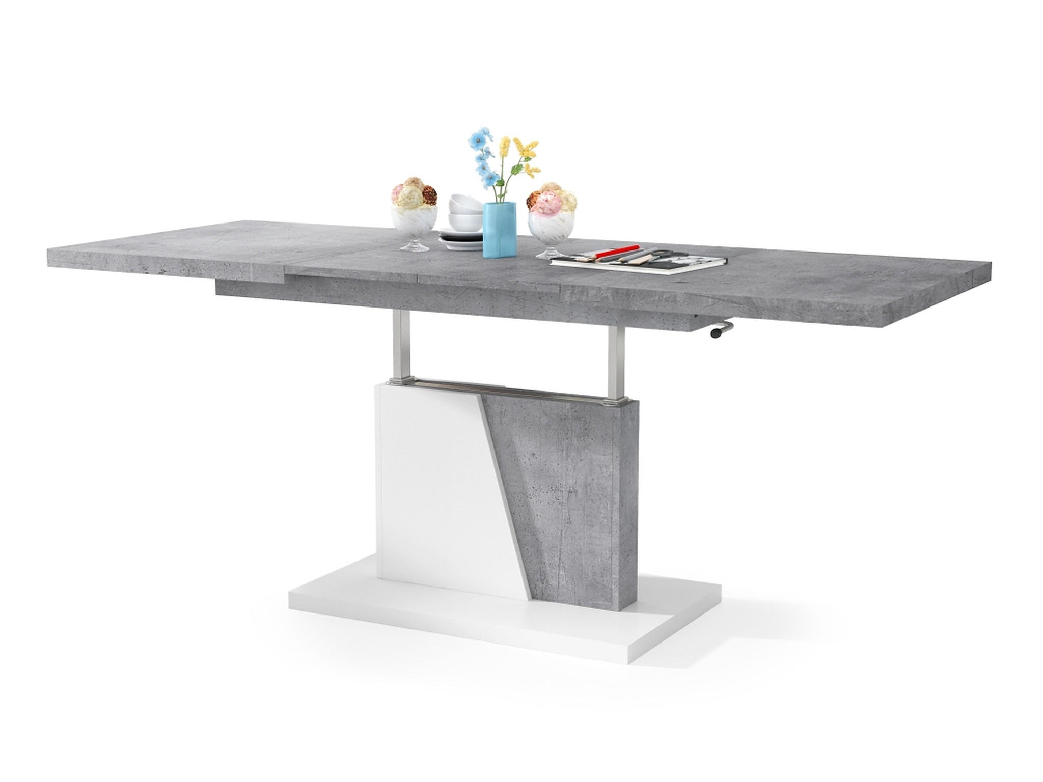 COUCHTISCH rechteckig Beton - Weiß ausziehbar höhenverstellbar - Hellgrau/Weiß, Holzwerkstoff (70/120/60cm) - designimpex