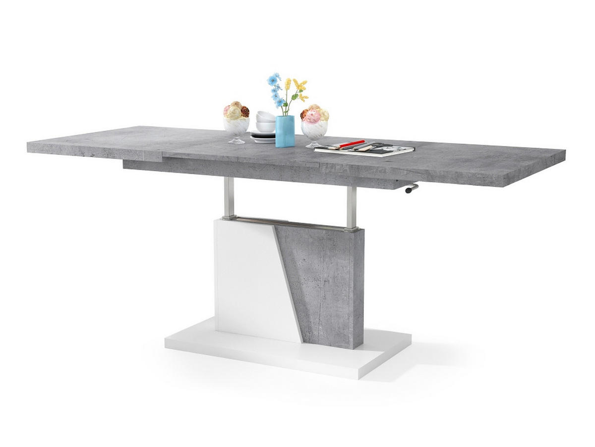 COUCHTISCH rechteckig Beton - Weiß ausziehbar höhenverstellbar - Hellgrau/Weiß, Holzwerkstoff (70/120/60cm) - designimpex