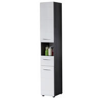 HOCHSCHRANK weiß Hochglanz, grau Rauchsilber 30 cm, Badschrank wechselbarer Türanschlag - Weiß Hochglanz/Silberfarben, Holzwerkstoff/Kunststoff (30/182/31cm) - Top.Furn