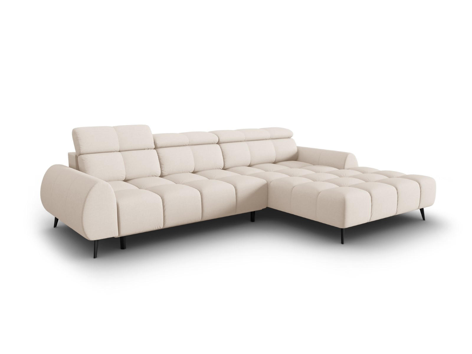 ELEKTRISCHES-ECKSOFA rechts Alyse aus strukturiertem Stoff leichtes beige 5 Sitzplätze - Beige, Textil (188/295cm) - Micadoni