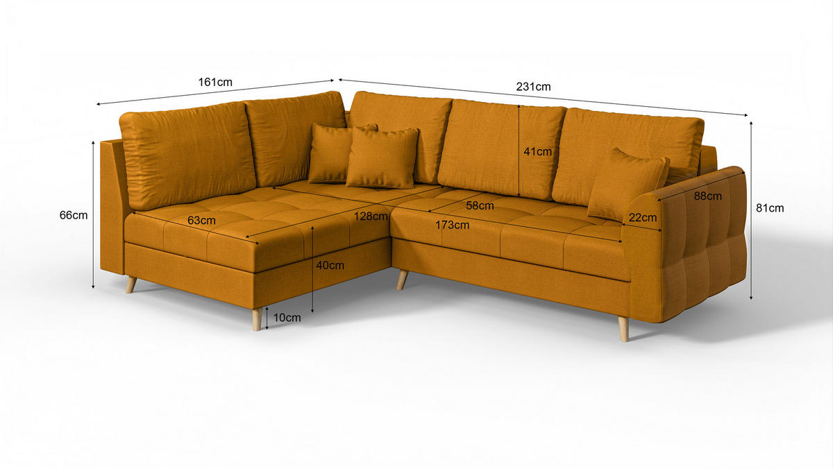 ECKSOFA MIT HOCKER Lorine Mikrofaser Gelb - Hellbraun/Gelb, Buchenholz/Textil (231/161cm) - S-Style Möbel
