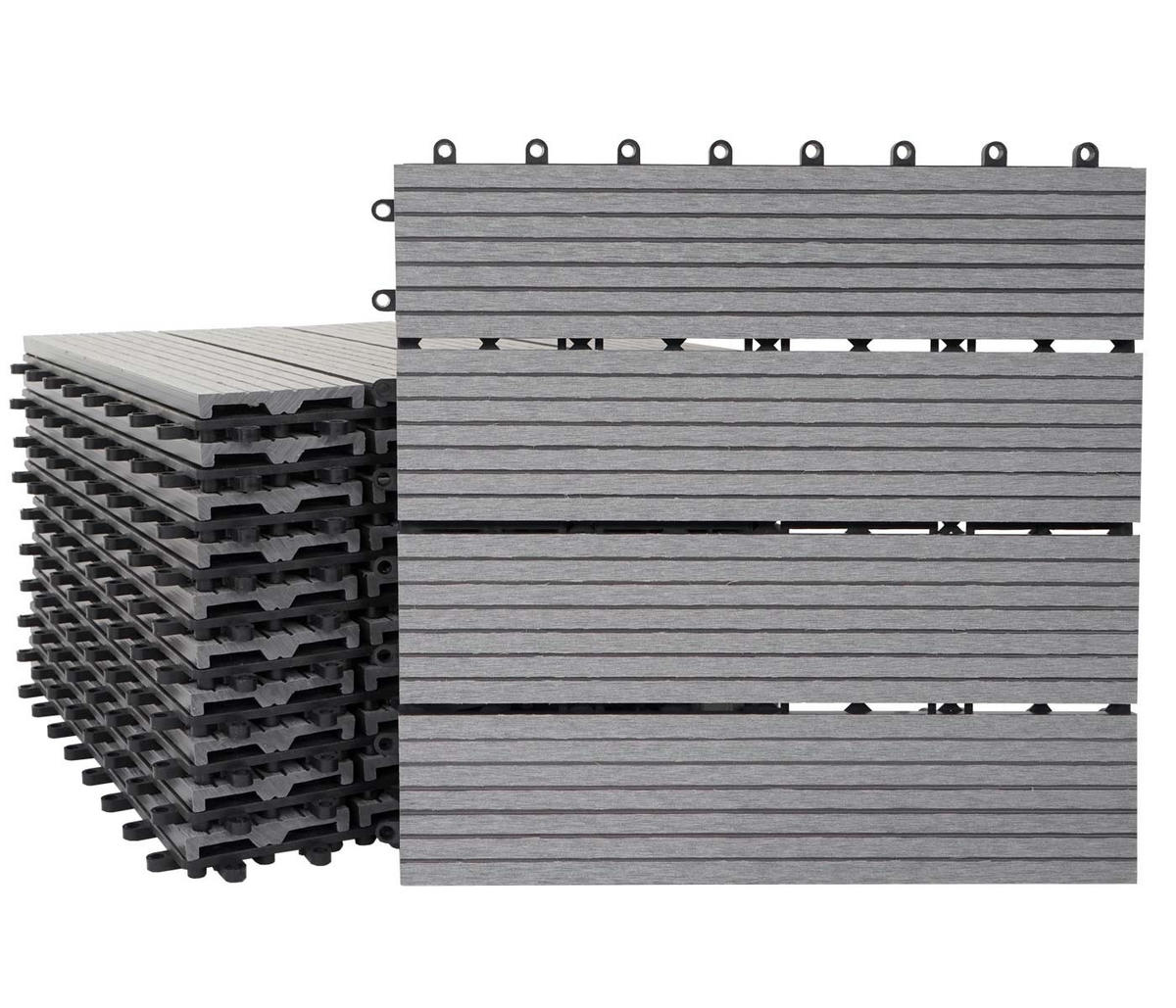WPC BODENFLIESE 11x 30x30cm Basis Grau linear - Grau, Kunststoff (30/30/2cm) - BERLINLODGE