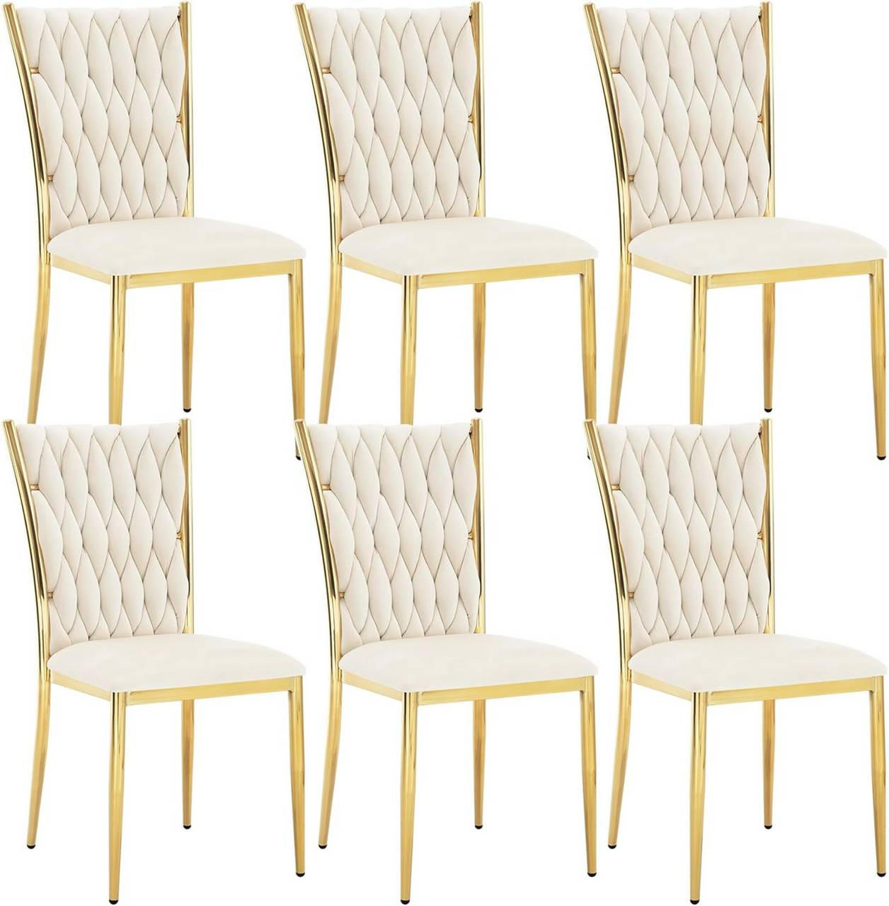 ESSZIMMERSTUHL 6er Set hohe Rückenlehne, Samt, Creme - Creme, Kunststoff/Textil (46/94.5/48cm) - Woltu