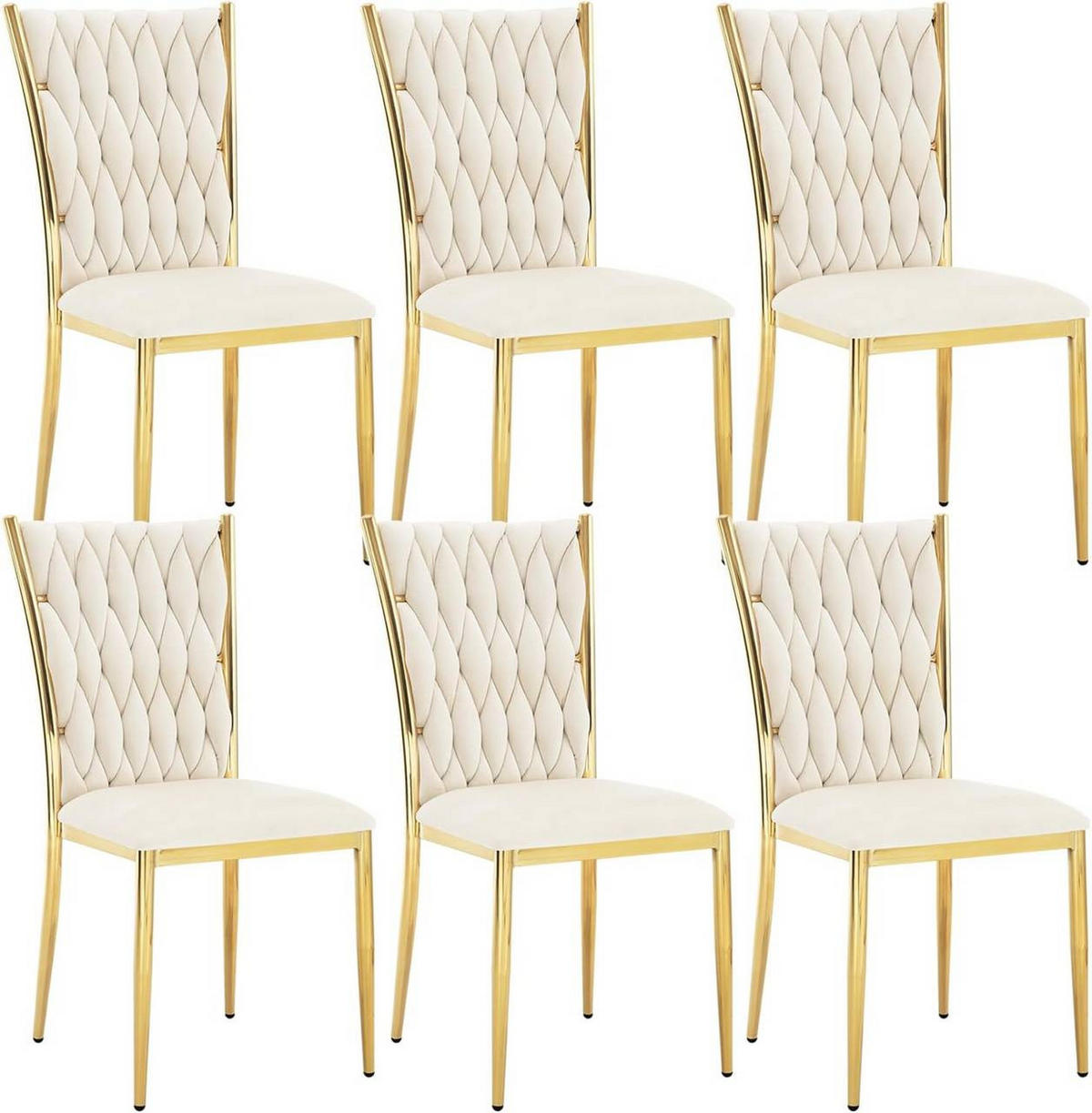 ESSZIMMERSTUHL 6er Set hohe Rückenlehne, Samt, Creme - Creme, Kunststoff/Textil (46/94.5/48cm) - Woltu