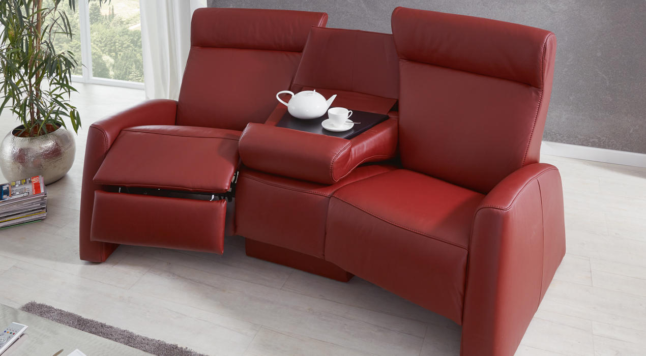 Heimkino Sofa im rotem Echtlederbezug