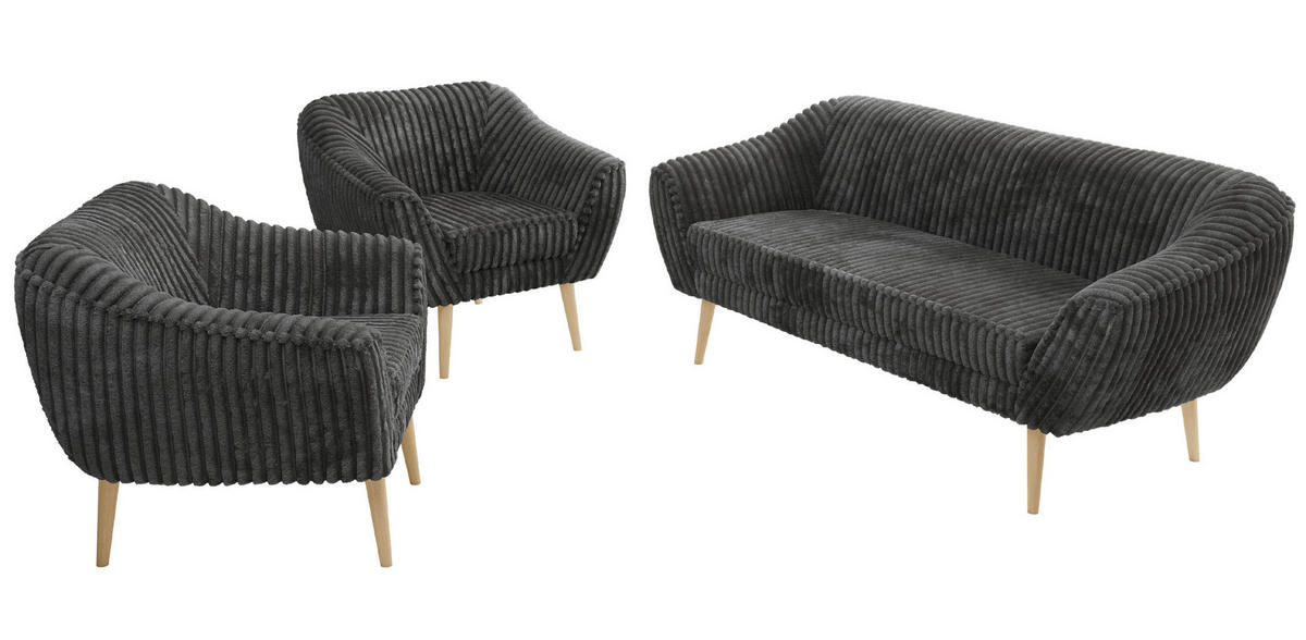 SEDACÍ SOUPRAVA 3+1+1 PIRS - Šedá Manšestr - Dřevěné nohy - šedá/barva buku, kompozitní dřevo/textil (180/75/74cm) - MKS
