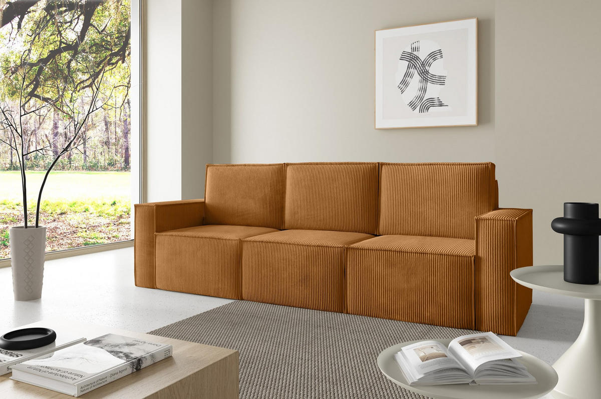 SOFA Orto Gelb, Dreisitzer Polstersofa - Gelb, Holzwerkstoff/Textil (247/93/82cm) - Bettso