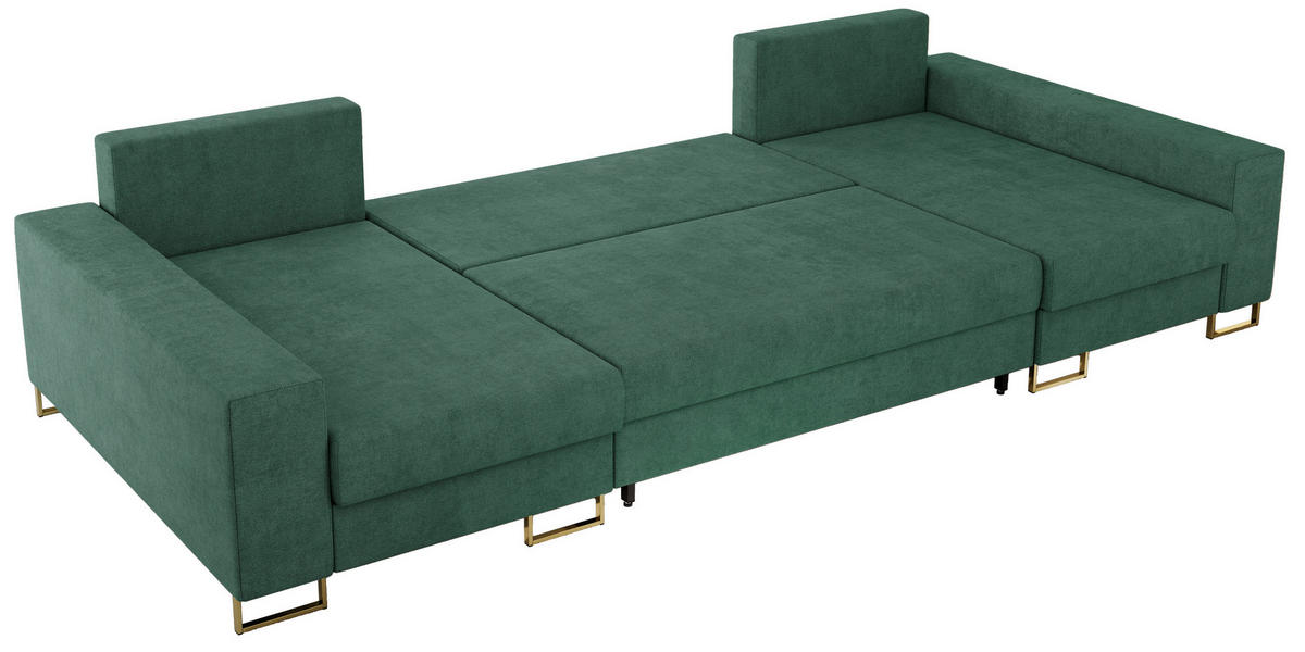 WOHNLANDSCHAFT DORIAN U Struktur Grün - Goldfarben/Grün, Textil/Metall (312/95/138cm) - MKS