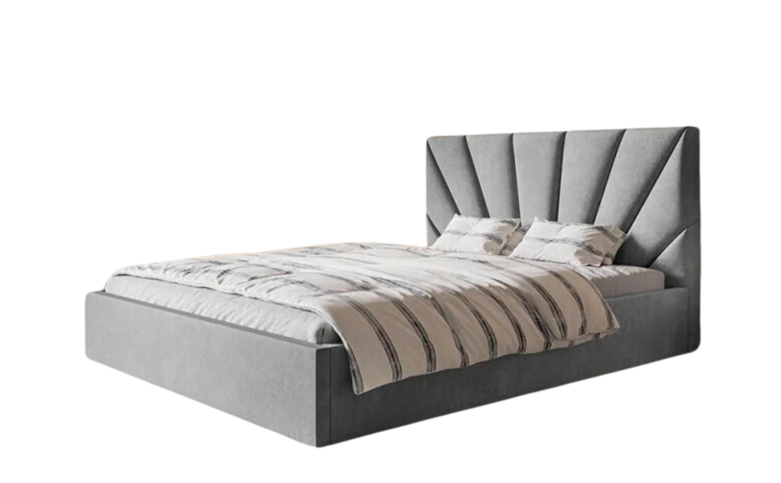 POLSTERBETT SLIM 3 mit Kopfteil, 180x200 cm, Doppelbett mit Bettkasten und Lattenrost aus Holz, Velourstoff, Farbe: Grau - Silberfarben, Holz/Textil (180/200cm) - Sepro Meble