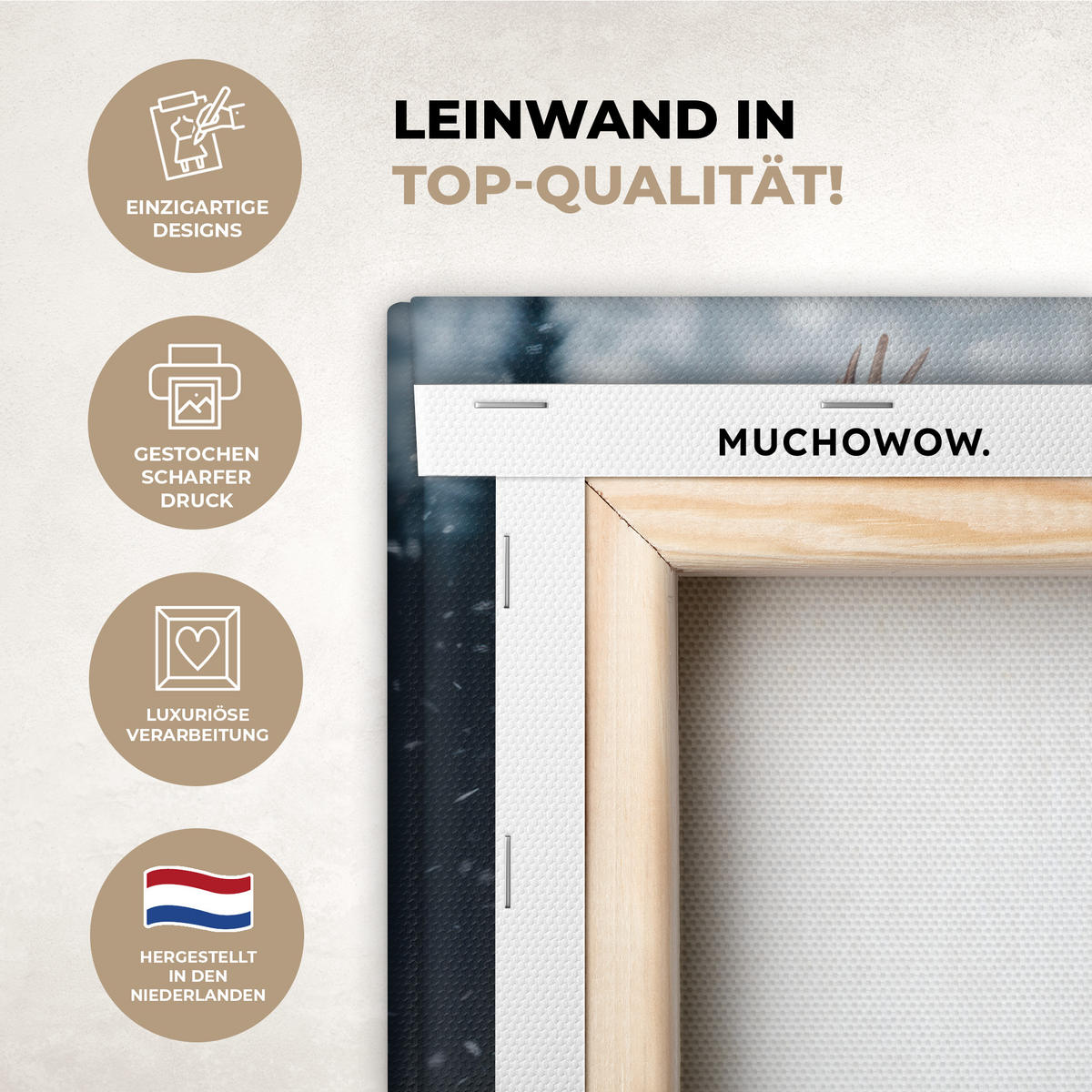 LEINWANDBILD Hirsche - Tiere - Landschaft - Winter - Schnee 40x30 cm - Kastanienfarben, Textil (40/30cm) - MuchoWow