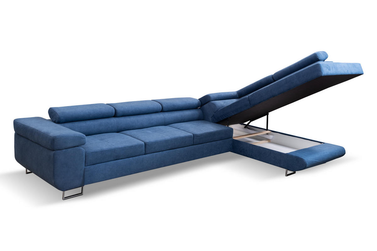 ECKSOFA Marlene IV L-Form mit verstellbaren Kopfstützen Schlaffunktion Bettkasten 347 cm rechts blau - Blau, Kunststoff (202/347cm) - Margaret Hadas24