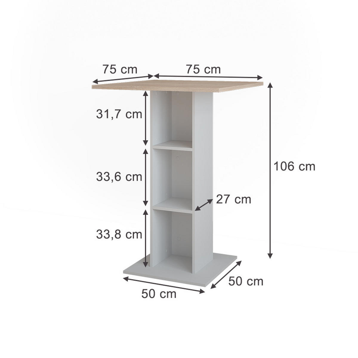 BAROVÝ STŮL Repose Bílá/Sonoma - bílá/Sonoma dub, kompozitní dřevo (75/75/106cm) - Vicco