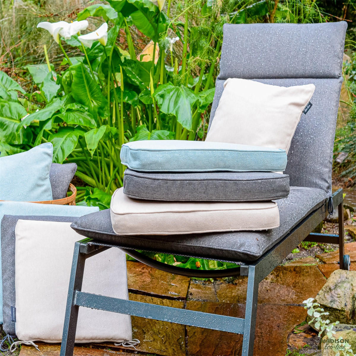 GARTENSTUHLKISSEN Canvas 120/50 cm 4er-Set - Grau, Textil (50/8/120cm) - Madison