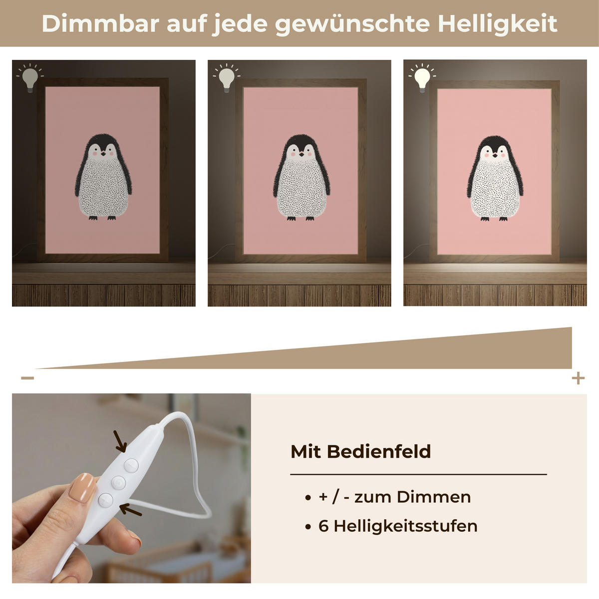 NACHTTISCHLAMPE Pinguin - Punkte - Minimalistisch - Rosa 20x30 cm - Rosa, Holzwerkstoff (8/20/30cm)