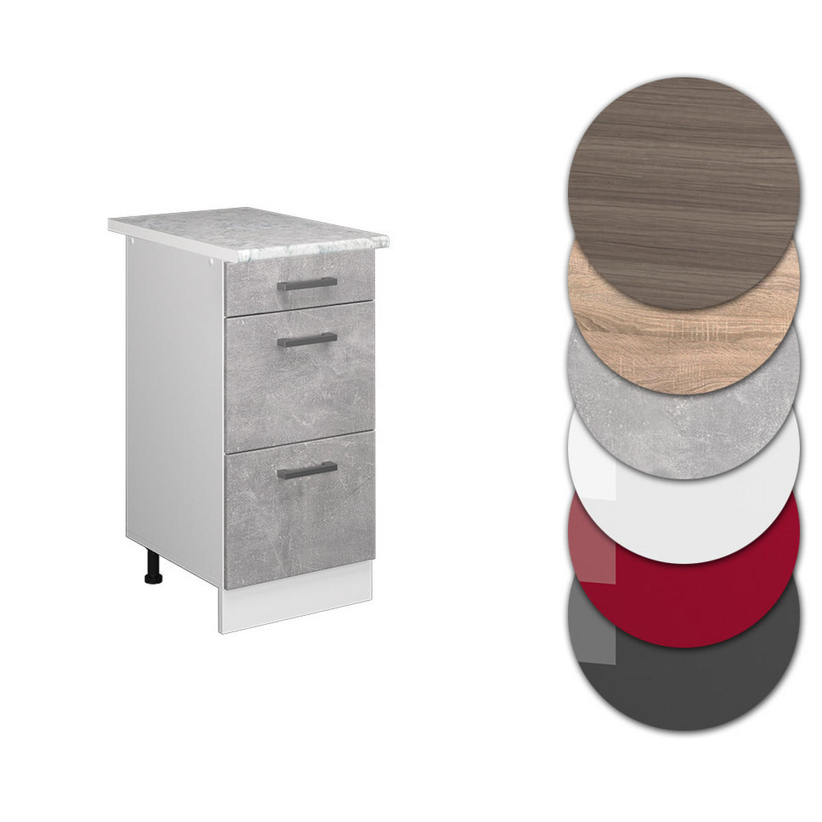 KÜCHENSCHRANK R-Line Beton 40 cm mit Schubladen, AP Marmor - Schieferfarben/Hellgrau, Holzwerkstoff (40/81.6/60cm) - Vicco