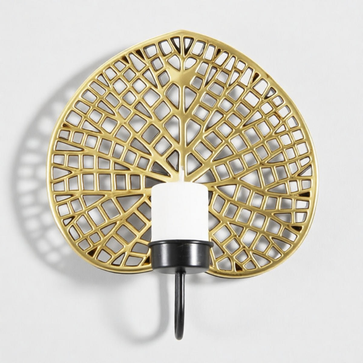 WANDKERZENHALTER Lotus, goldfarben und schwarz, Polyresin und Eisen, 20 x 8 x 22,2 cm - Goldfarben/Schwarz, Kunststoff/Metall (20/22.2/8cm) - Mauro Ferretti