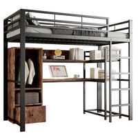 HOCHBETT 140/200 cm aus Metall und MDF mit LED-Beleuchtung und Schreibtisch - Schwarz, Holzwerkstoff (140/200cm) - Flora Grace