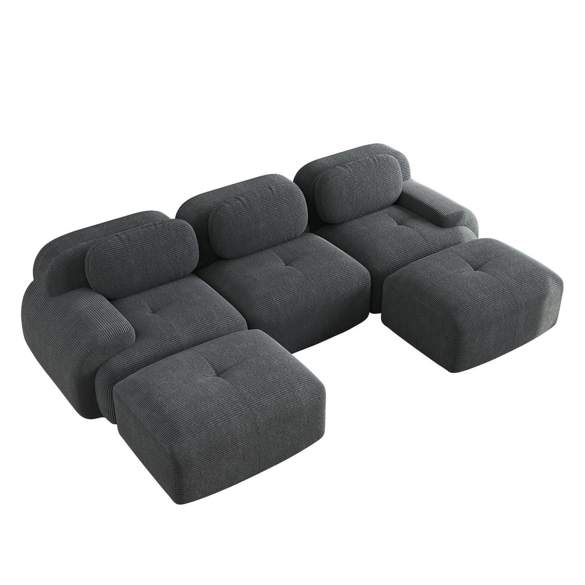 ECKSOFA modular rahmenlos Cordstoff Grey 4-tlg. - Grau, Kunststoff (178/75/298.2cm) - Meubliv