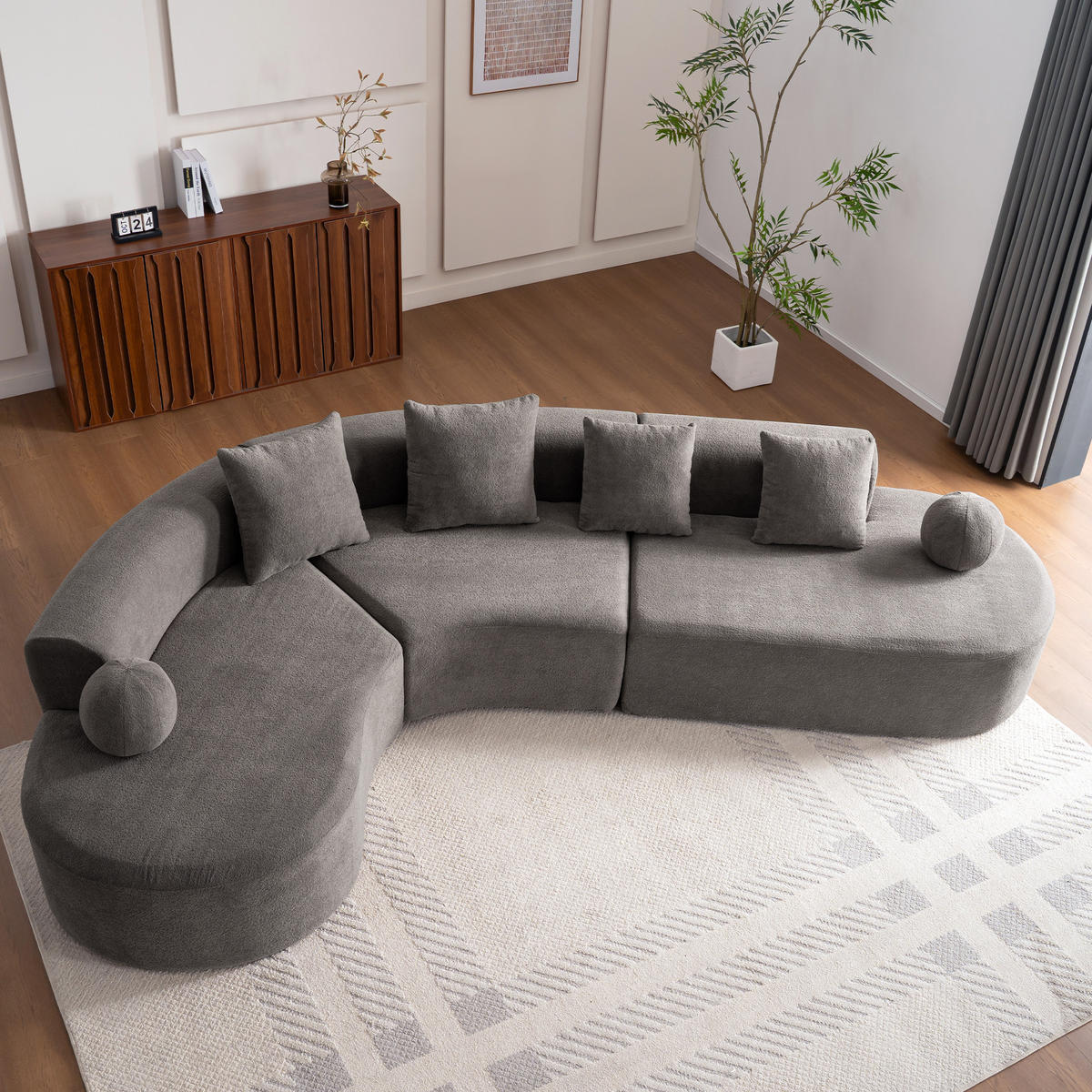 5-SITZER ECKSOFA Chenille Grau mit Kissen - Grau, Textil (327/215cm) - WISHDOR