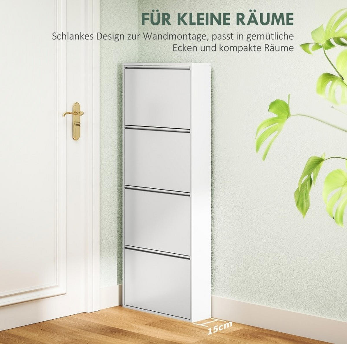 BOTNÍK 55 x 15 x 139,5 cm bílý z kovu s 4 výklopy pro úzký vstupní prostor - bílá, kov (55/139/15cm) - OKWISH