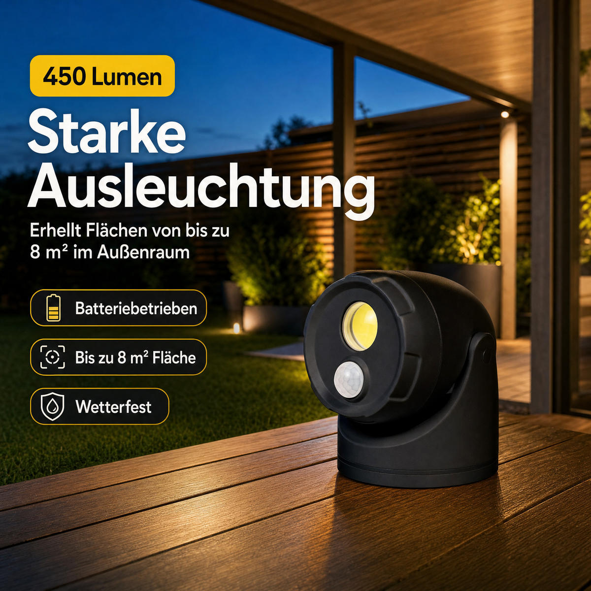 LED-BATTERIE-SPOT-STRAHLER - mit Bewegungsmelder und Erdspieß für Außenbereich, 3er-Set D-Batterien inklusive - Schwarz, Kunststoff (10.9/10.9/17cm) - Northpoint