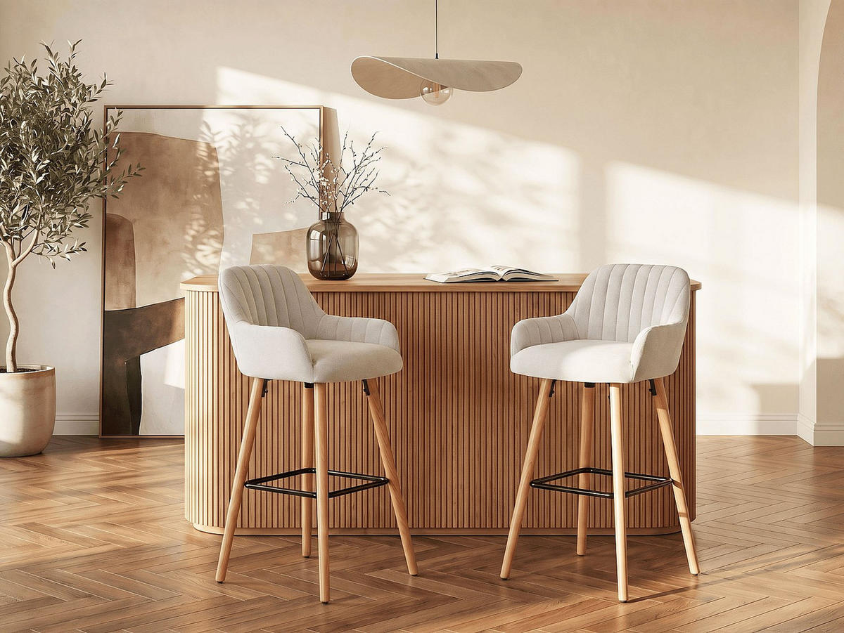 BARHOCKER - 47 cm x 52 cm - stoff - cremefarben Eleana - Creme, Textil (47/98/52cm) - Vente-Unique