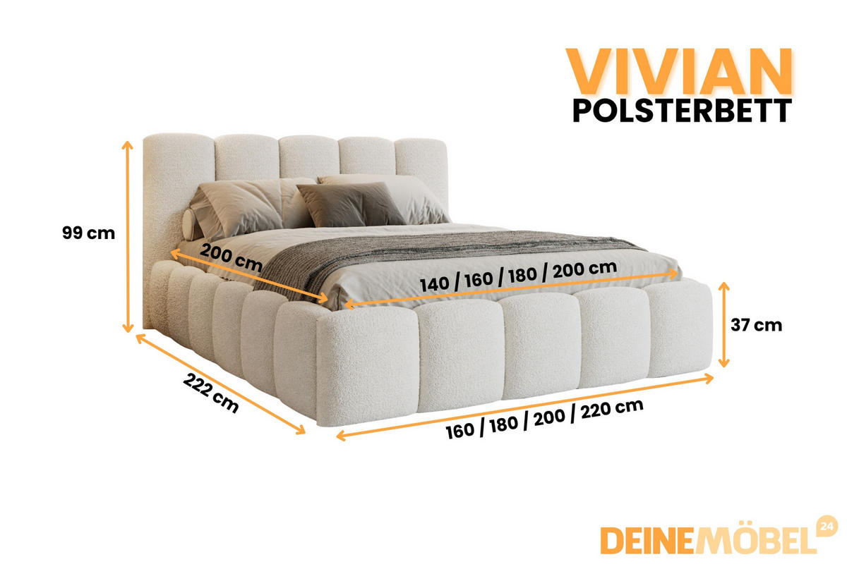 POLSTERBETT VIVIAN 140/200 in Boucle Weiß - Weiß, Holz/Holzwerkstoff (140/200cm) - Deine Möbel 24