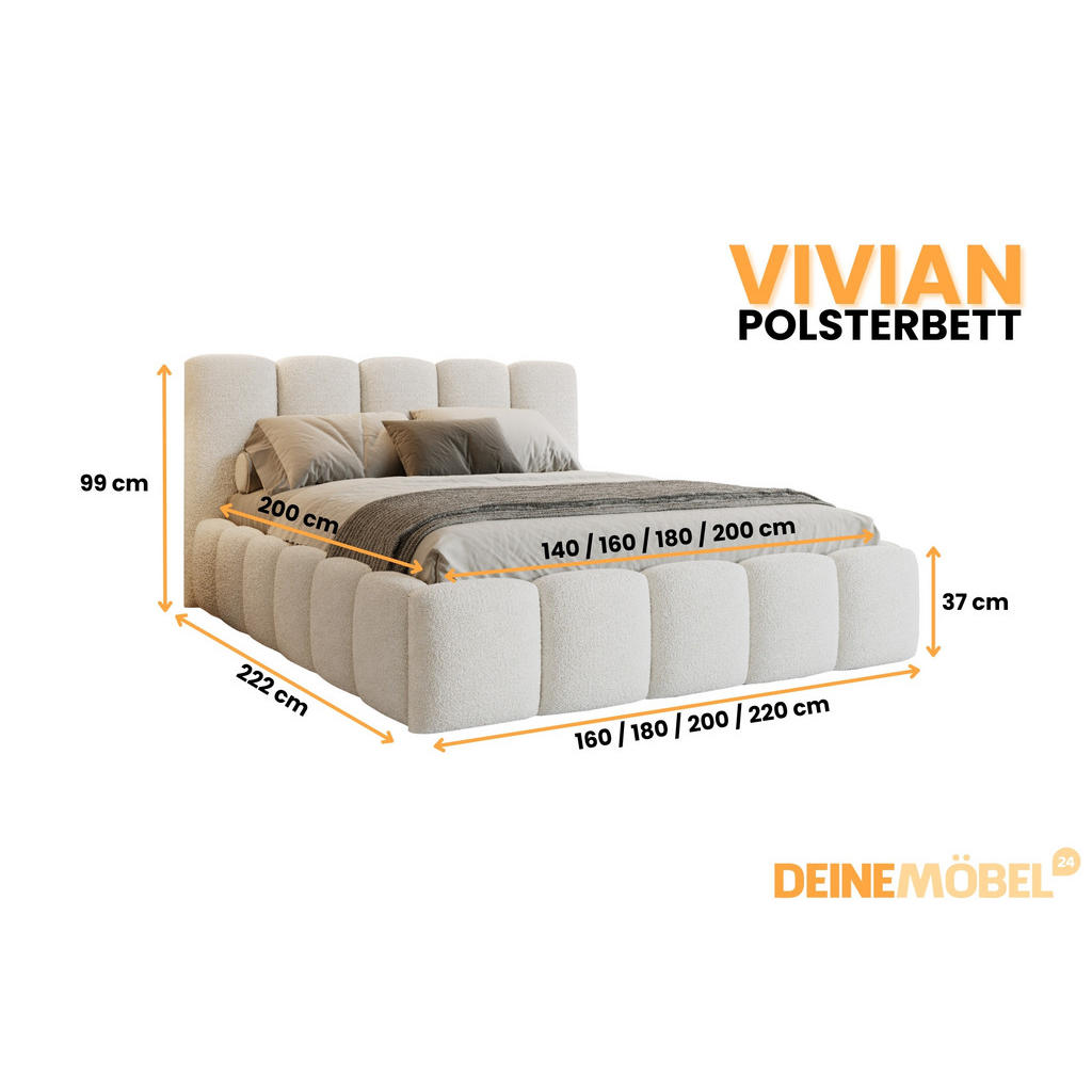Thumbnail - Deine Möbel 24 Polsterbett, Weiß, Holzwerkstoff, Holz, Textil, 140x200 cm, Schlafzimmer, Betten, Polsterbetten