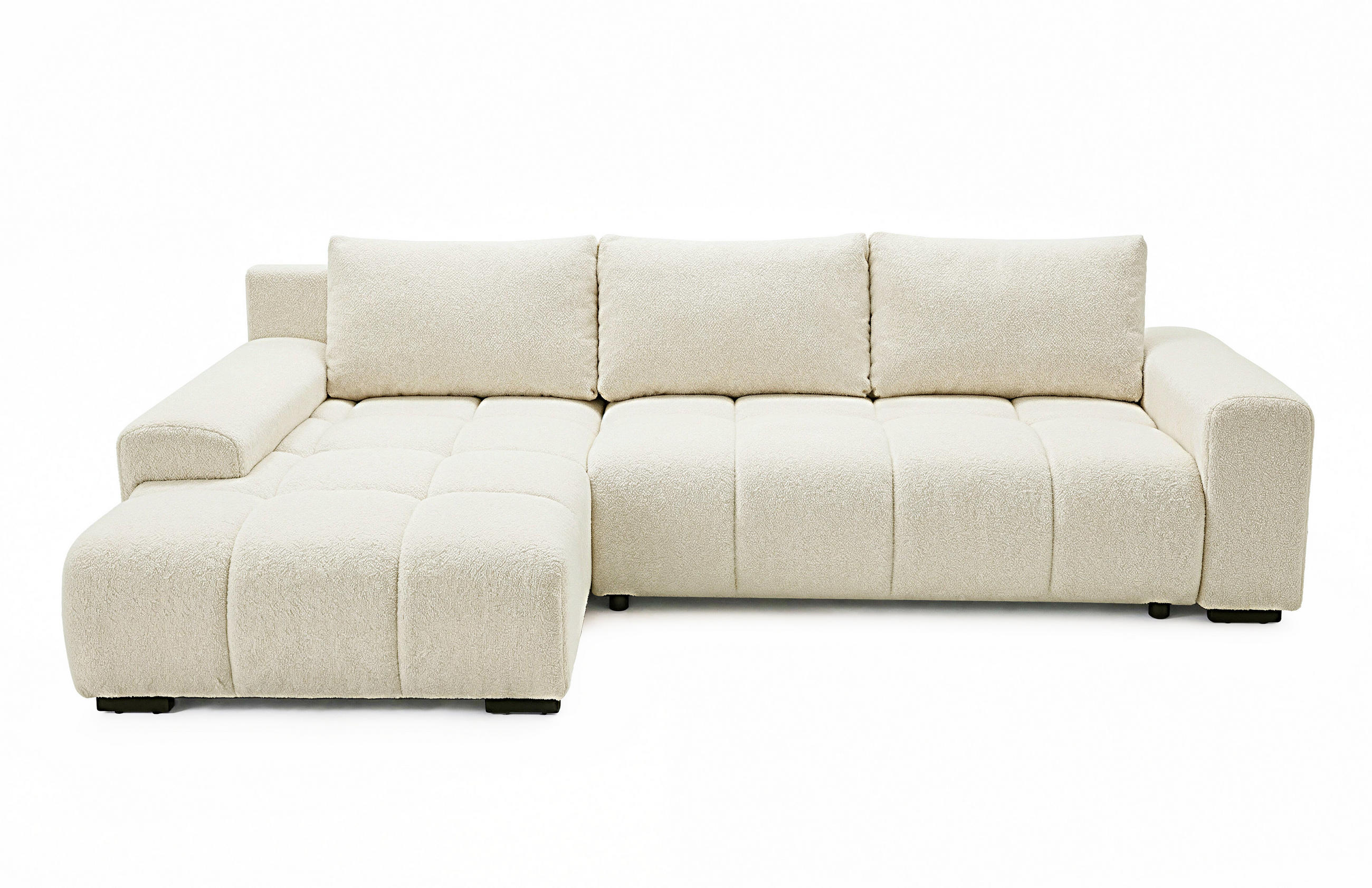 ECKSOFA Ovia mit Bettkasten und Schlaffunktion, Bouclé-Stoff in L-Form - Beige, Textil (270/185cm)