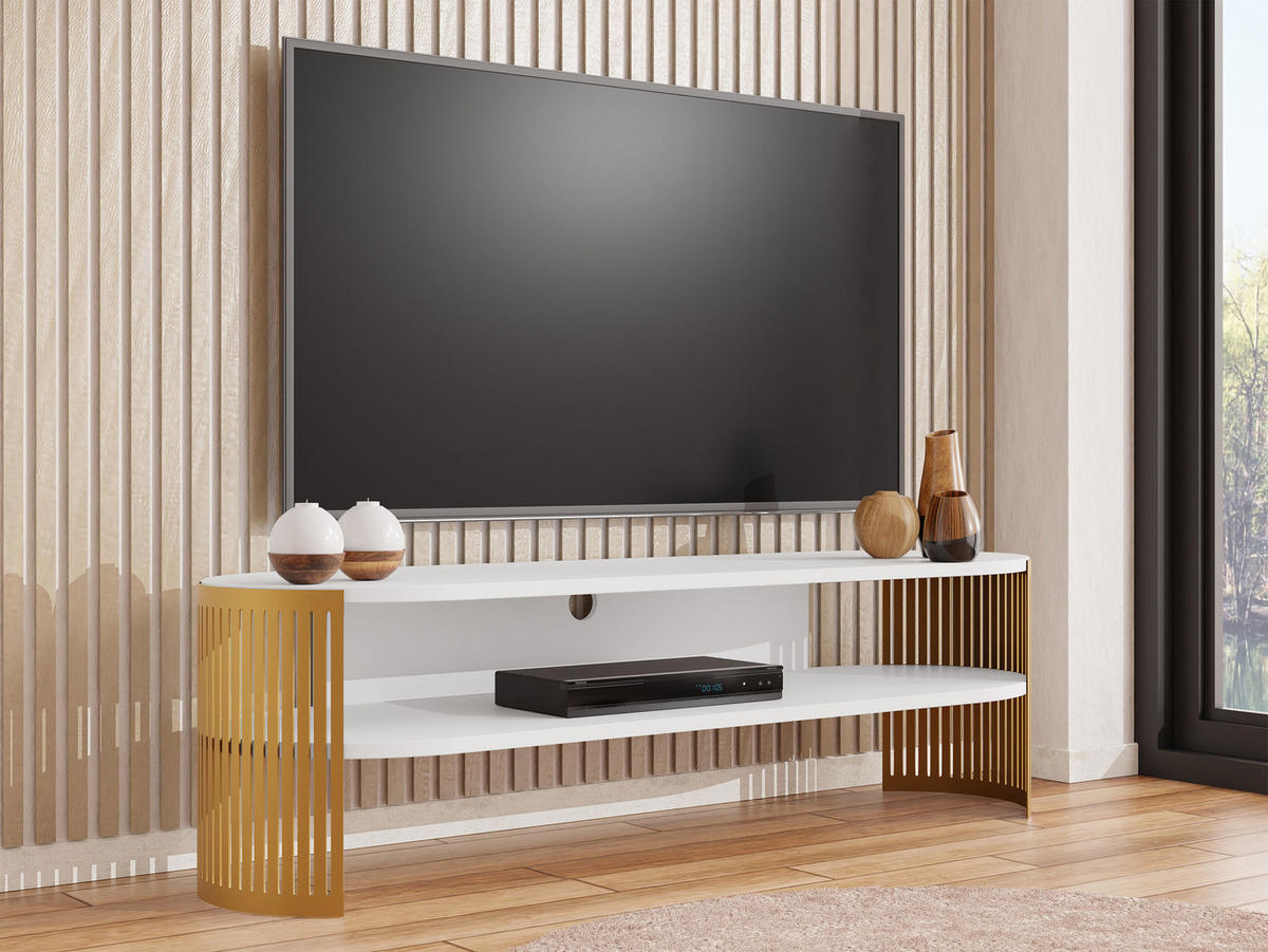 TV-LOWBOARD Fikoli Oval Gold - Goldfarben/Weiß, Holzwerkstoff/Metall (140/40/40cm) - MIRJAN24