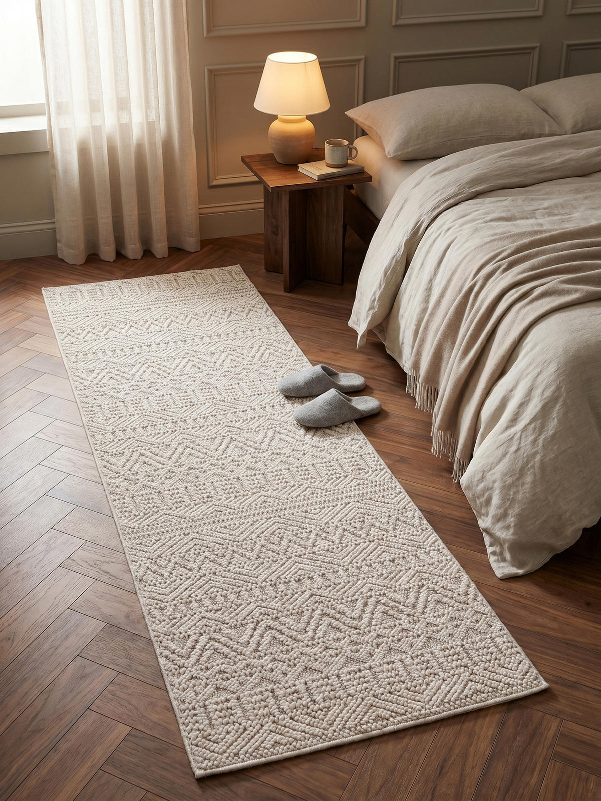 TEPPICH Flachgewebe LANGAU in Creme, mit Ethno-Streifen, 80 x 250 cm - Creme, Textil (80/250cm) - KADIMA DESIGN