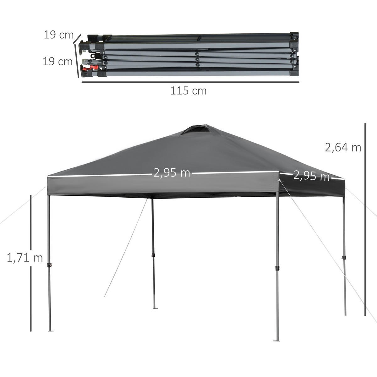PAVILLON ca. 3x3m - Dunkelgrau, Kunststoff (295/264/295cm) - Outsunny